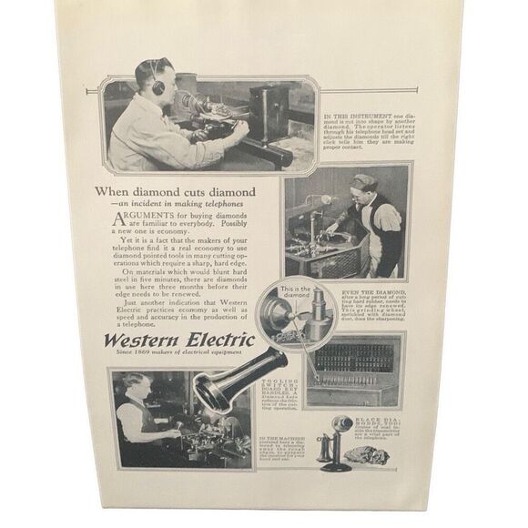 Vintage 1923 Western Electric Diamond Cuts Diamond Ad Advertisement - Picture 1 of 4